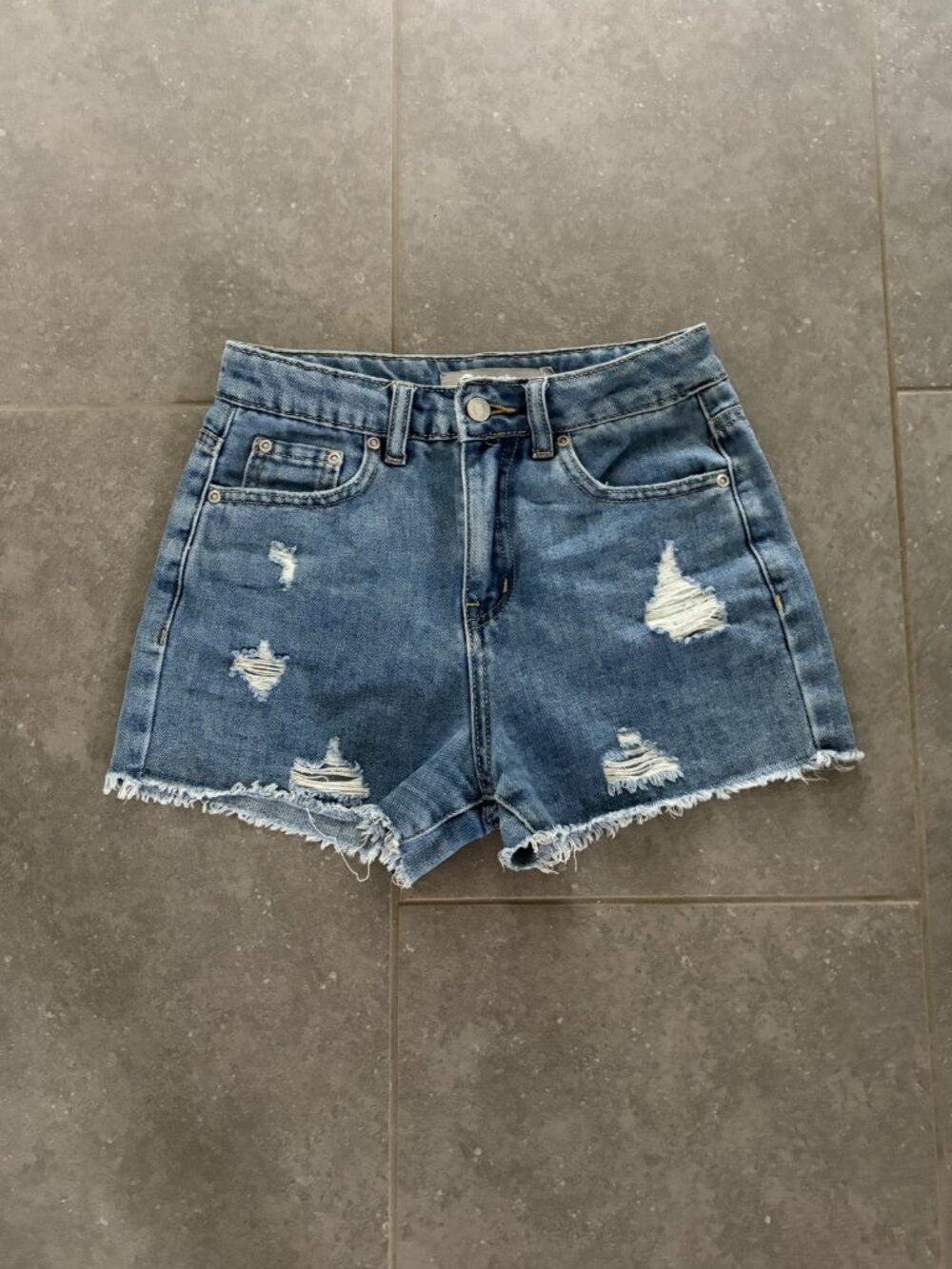 Girls Denim Distressed Fray Hem Shorts